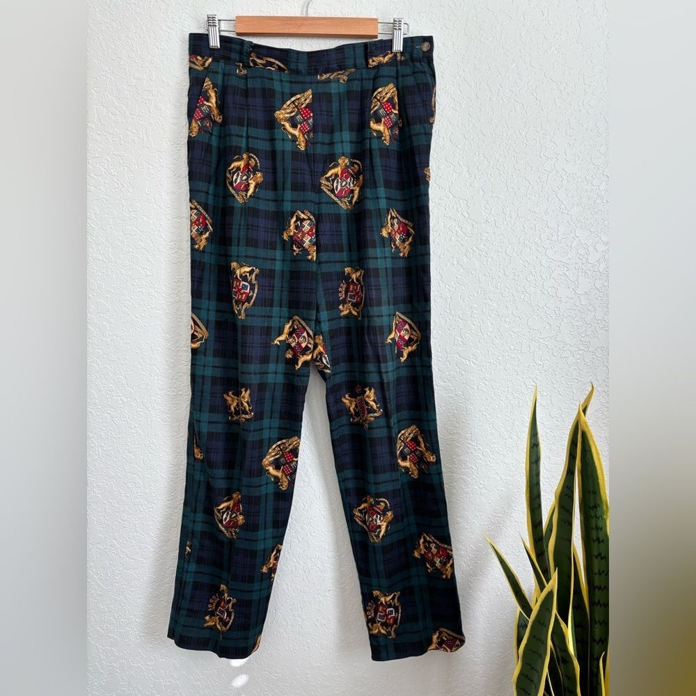 Vintage 90's Bushwacker Plaid Royal Crest High Waisted Pants Size 14